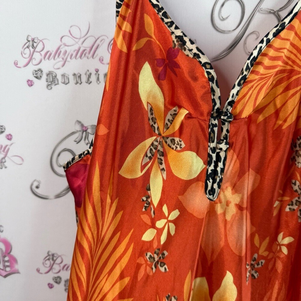 Secret Treasures dress shiny tropical cheetah print trim Coral Floral Dress - Picture 6 of 12